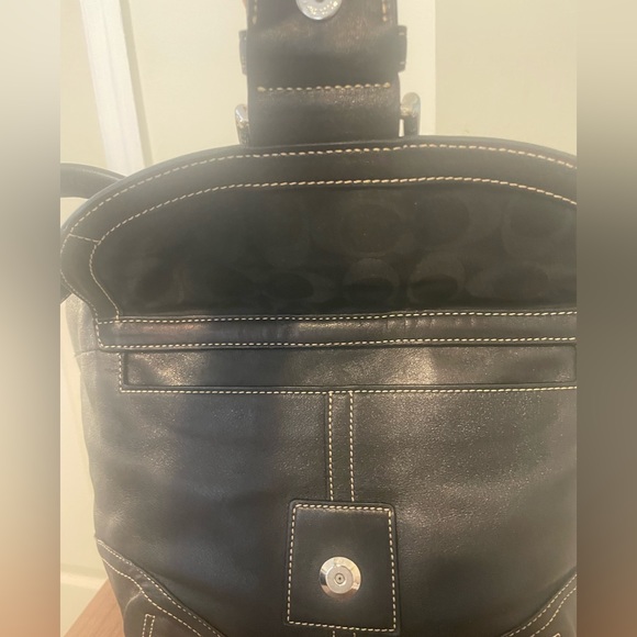 Coach Soho XL Double Handle Black Full Leather Contrast Stitch Tote - EUC - Picture 3 of 15